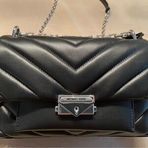 Michael Kors Cece in Black Chevron Leather with Chain Shoulder Strap
